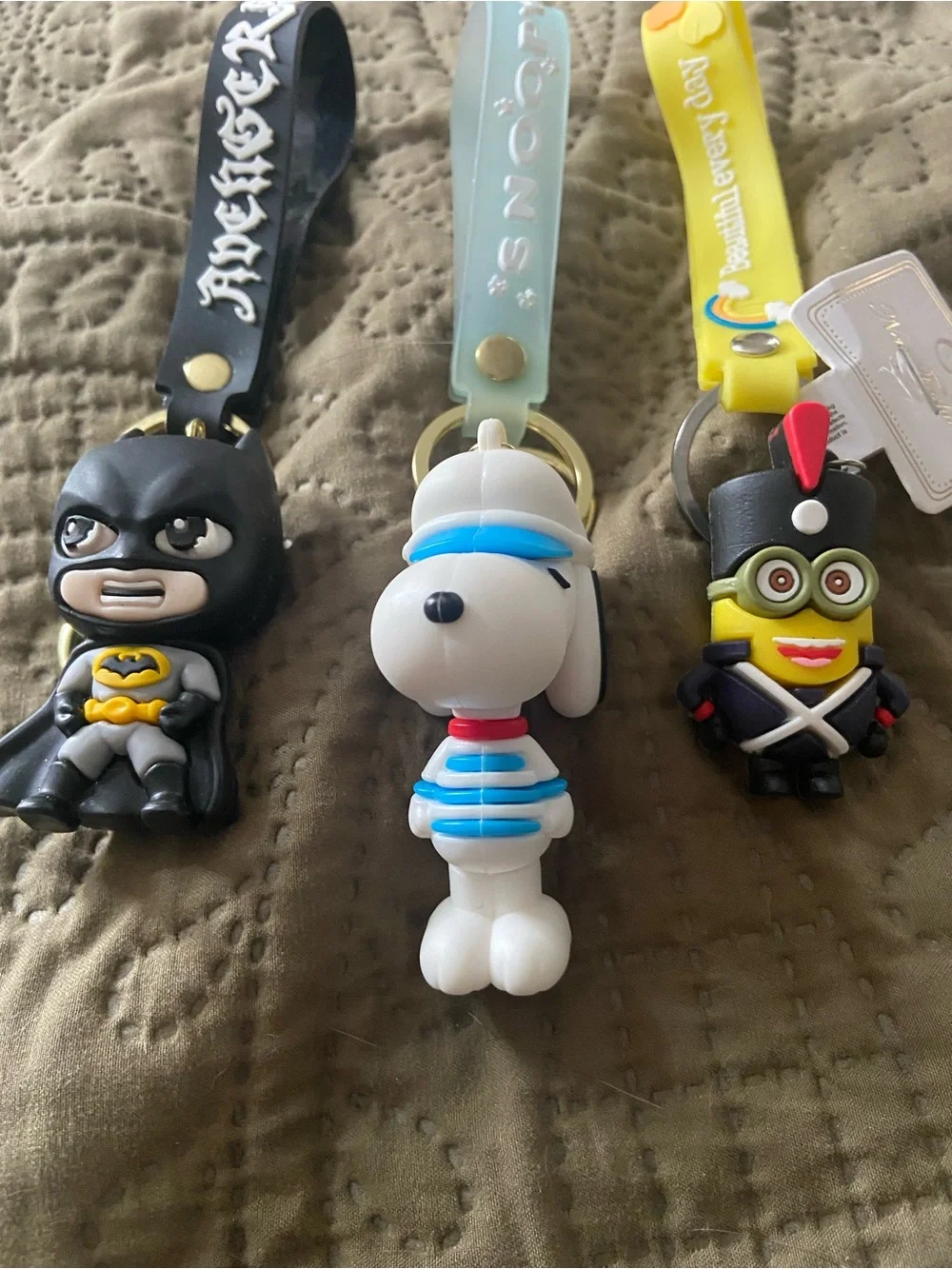 Trio of Keychains Featuring Batman, Snoopy & Minions